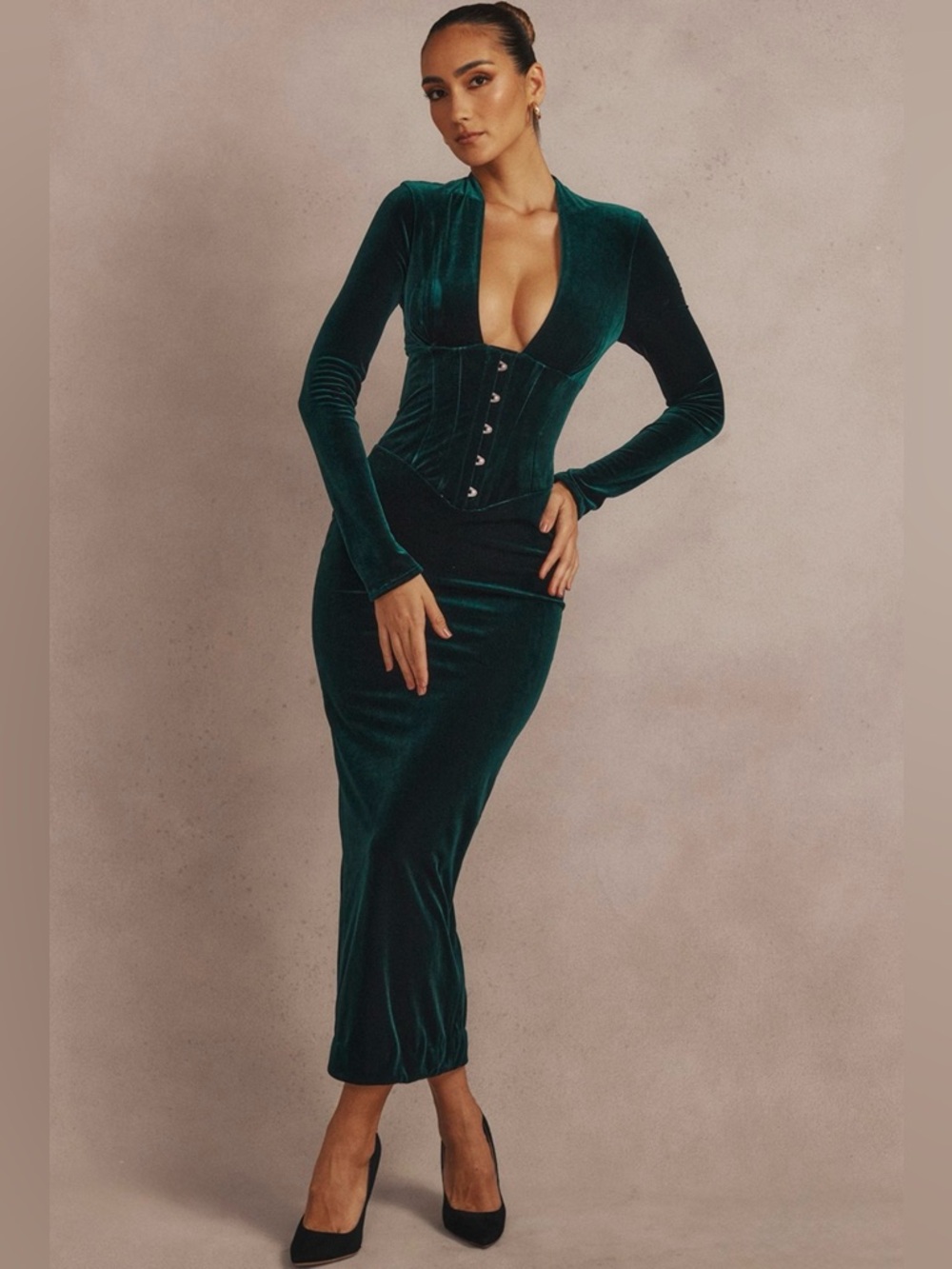 House of cb Arabella Forest velvet corset dress